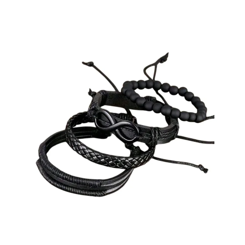 Men's Bracelet‎ Set Infinity Bead Leather Braided Multi Layer Wristband